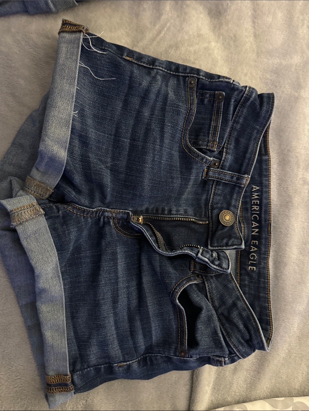 American Eagle Navy Blue Denim Shorts with Contrast Stitching
